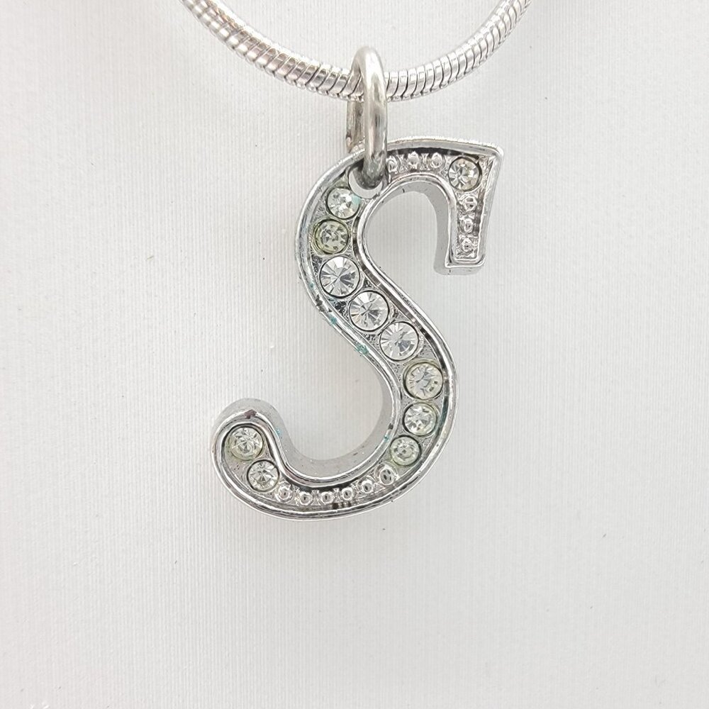 Vintage Avon Gold Tone‎ Monogram Initial S Rhinestone Necklace